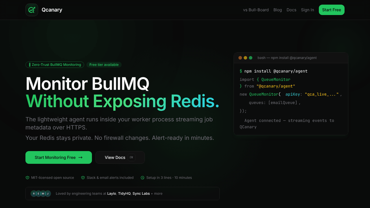 Qcanary — BullMQ Monitoring Dashboard
