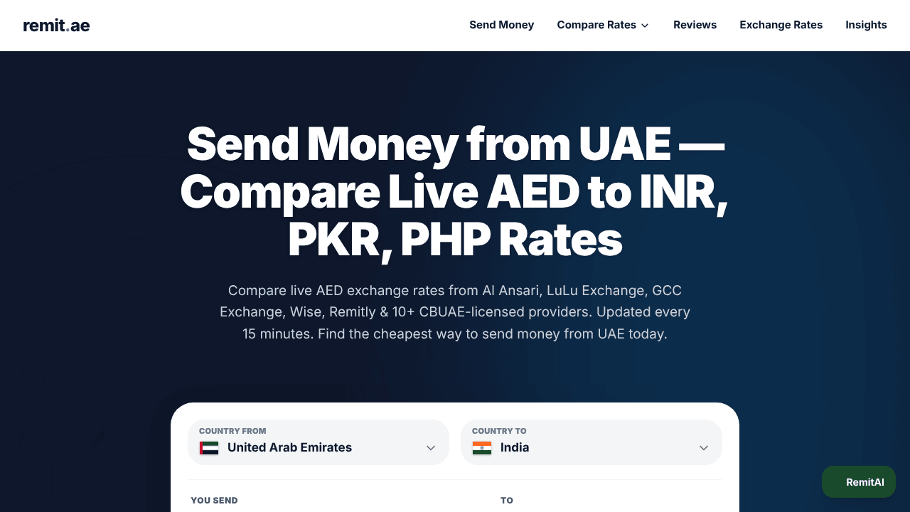 Remit.ae — UAE Money Transfer Comparison