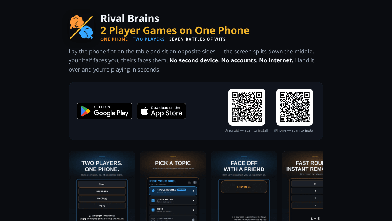 RivalBrains: 2 Player Games on One Phone