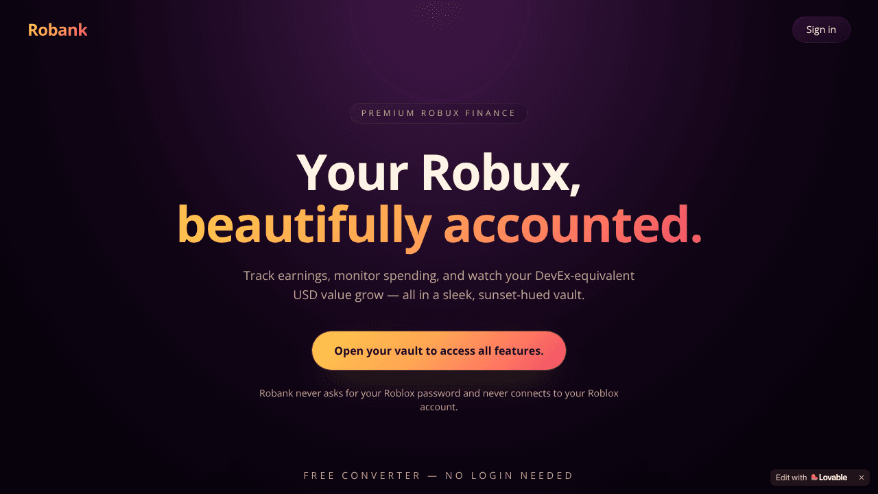 Robank — Premium Robux Finance Tracker