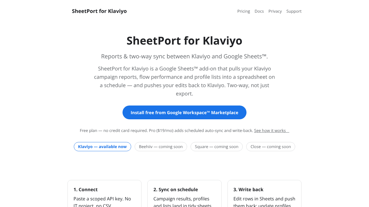 SheetPort for Klaviyo
