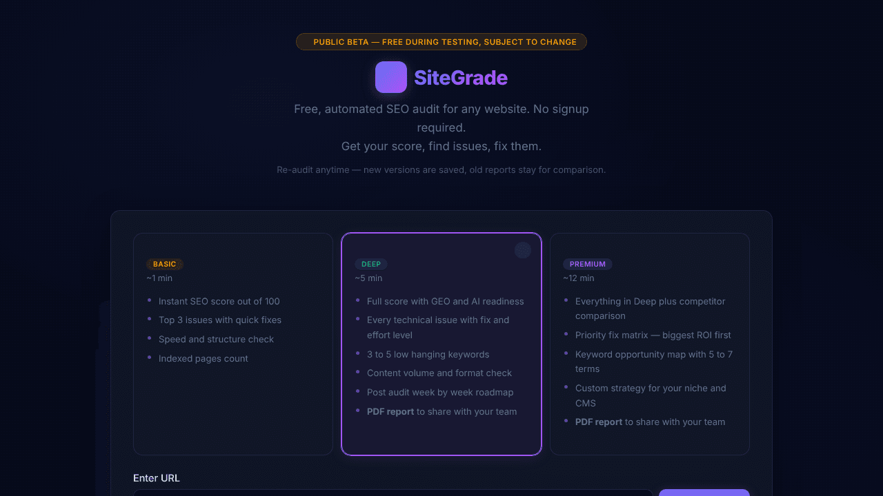 SiteGrade - Free SEO Audit Tool