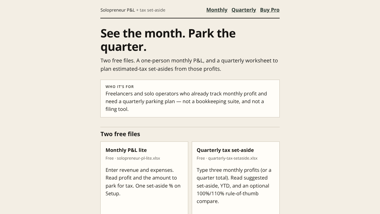 Solopreneur P&L + Tax Set-Aside
