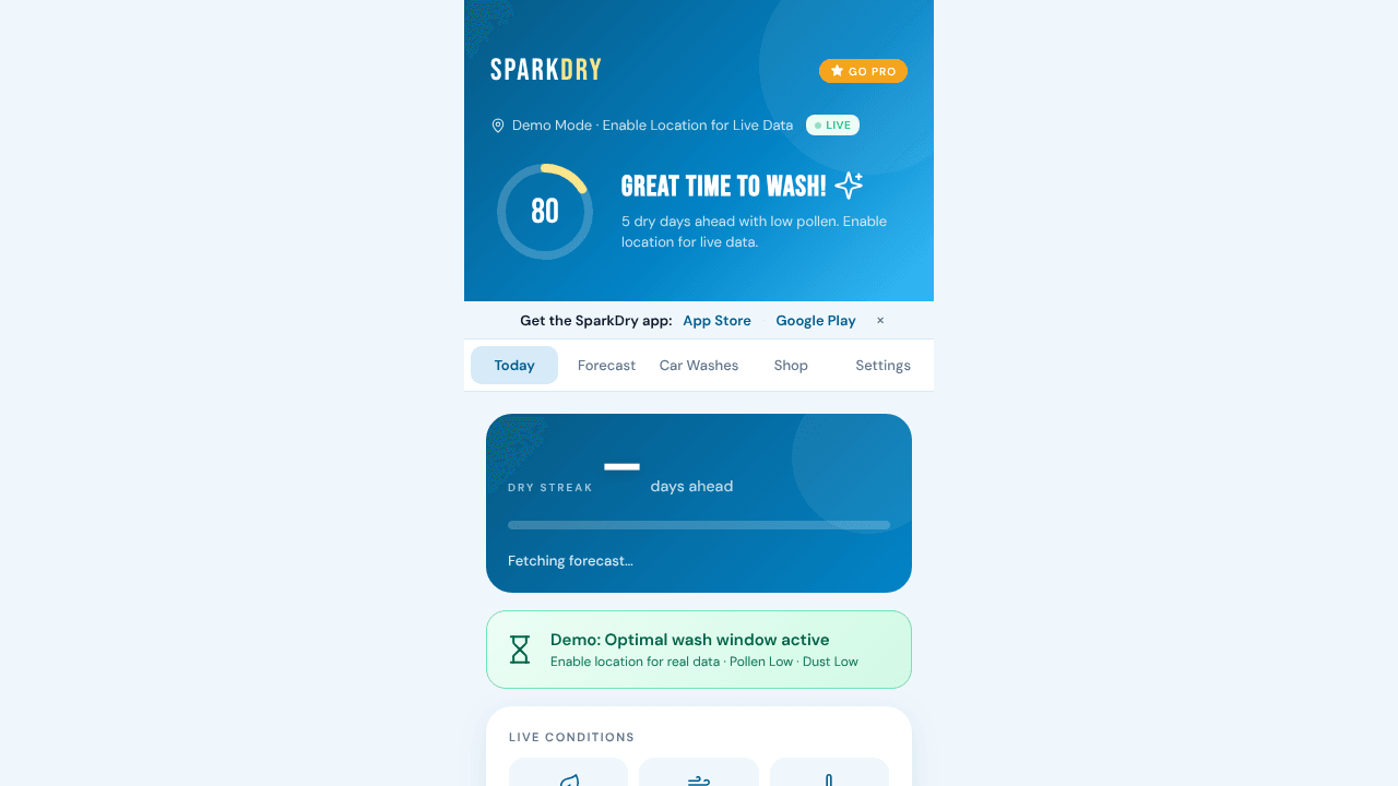 SparkDry: Car Wash Weather App