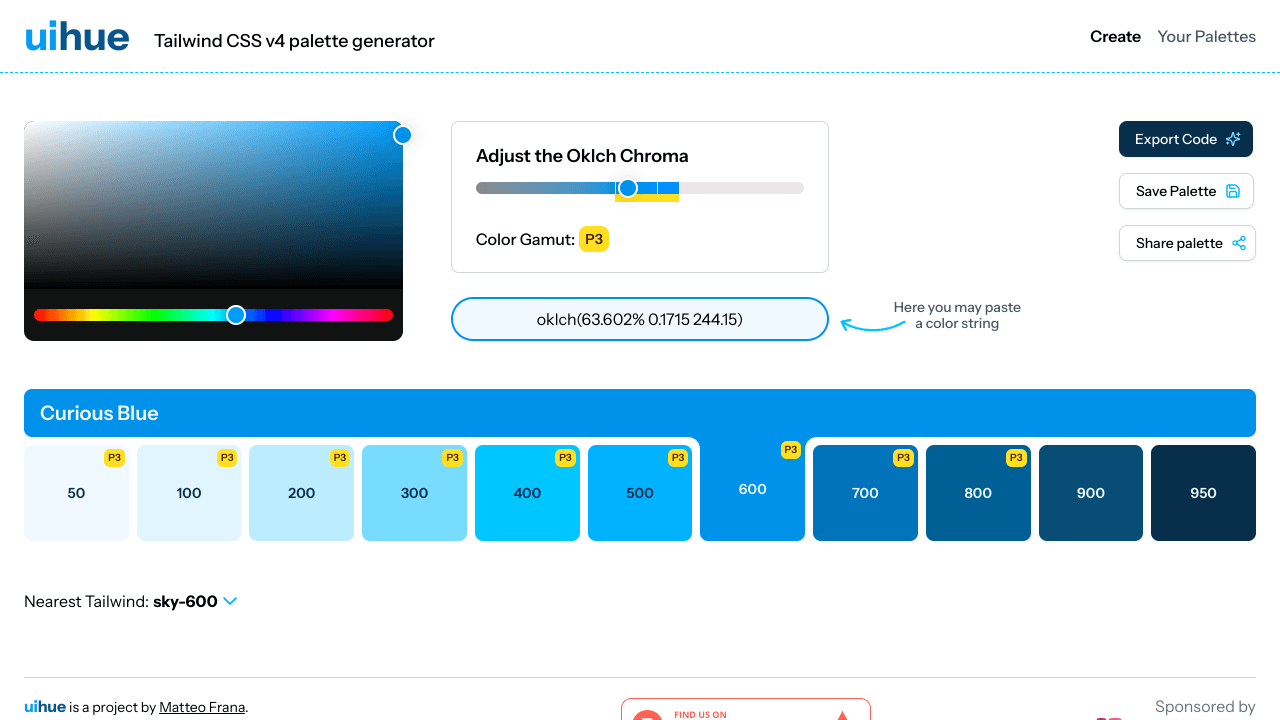 uiHue - Free Tailwind4 Palette Generator