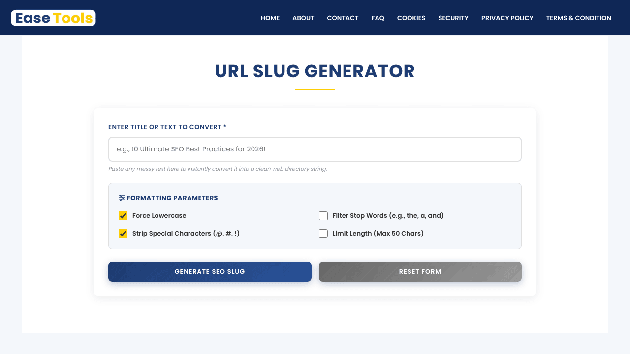 URL Slug Generator | Ease Tools