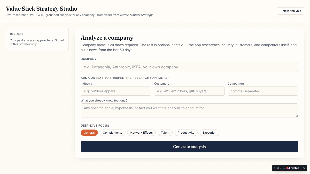 Value Stick Strategy Studio