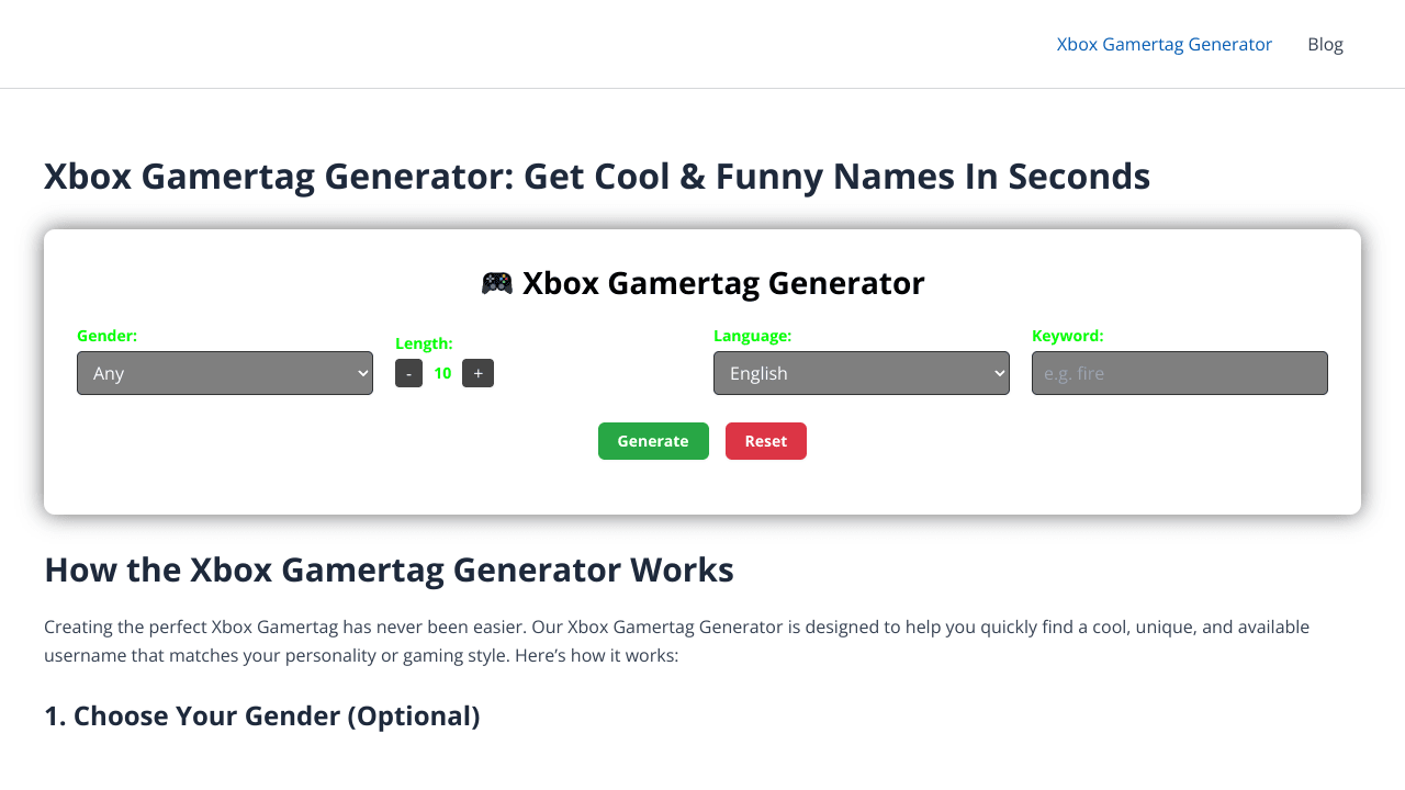 Xbox Gamertag Generator