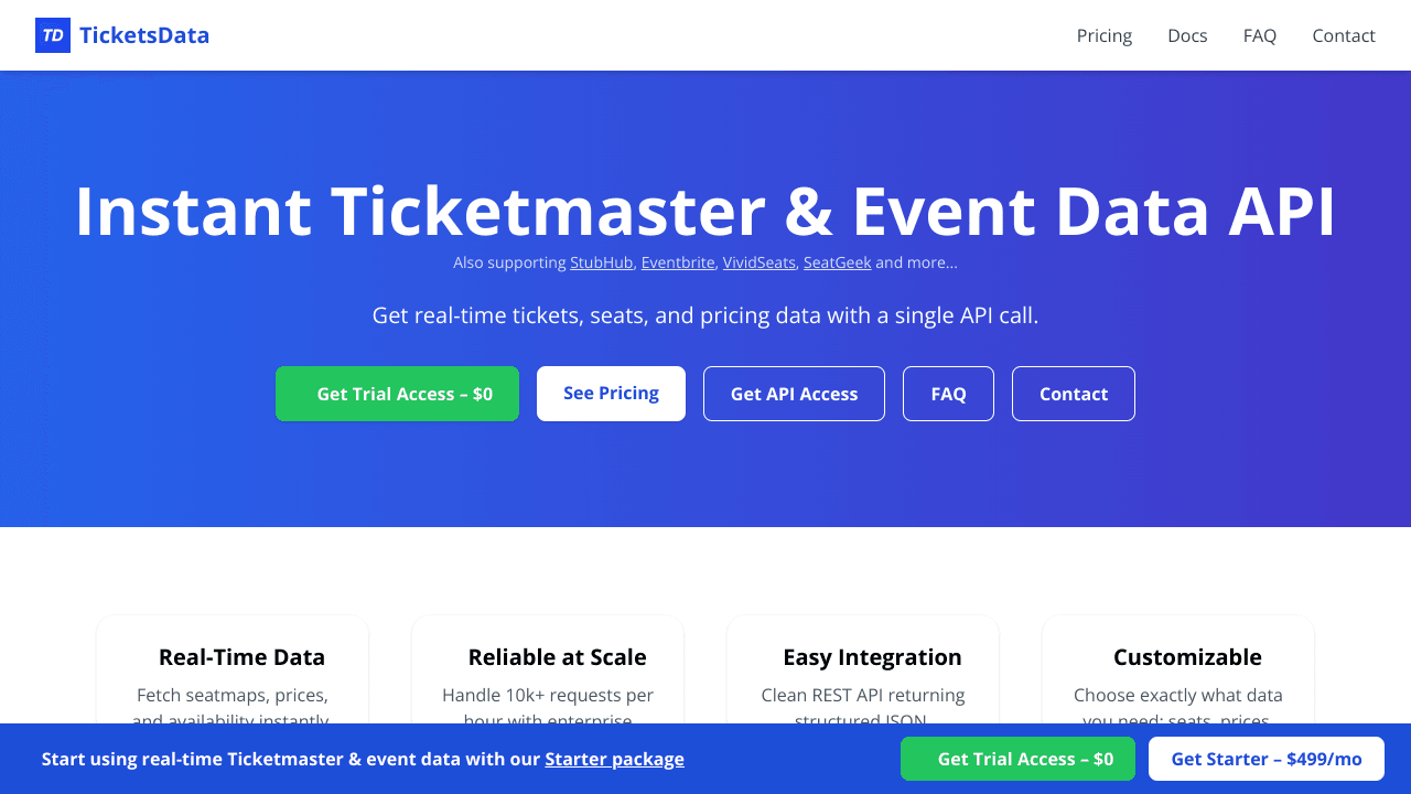 TicketsData – Real-Time Ticketmaster & Events API