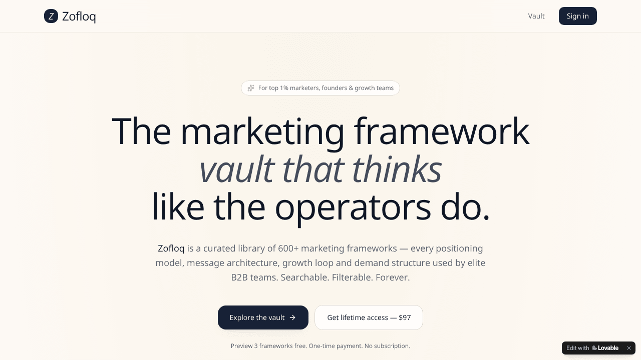Zofloq — The Marketing Framework Vault