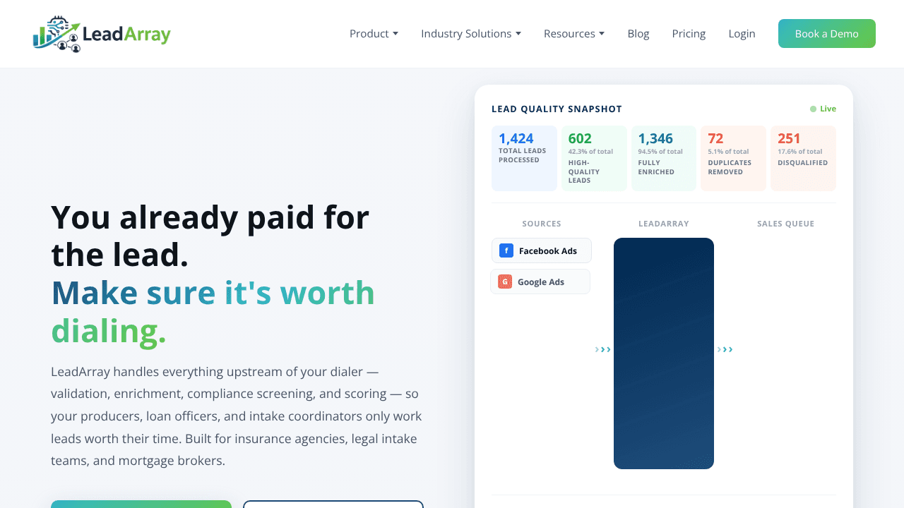 LeadArray website screenshot
