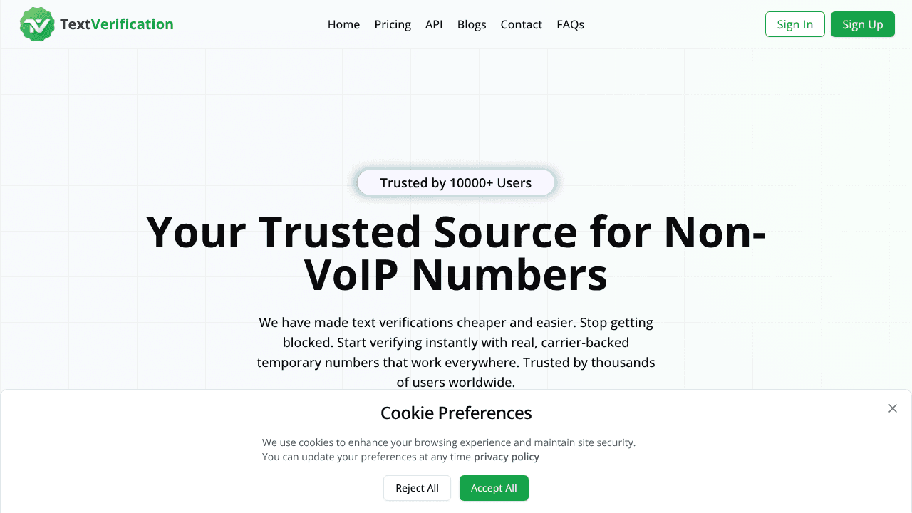 TextVerification website screenshot