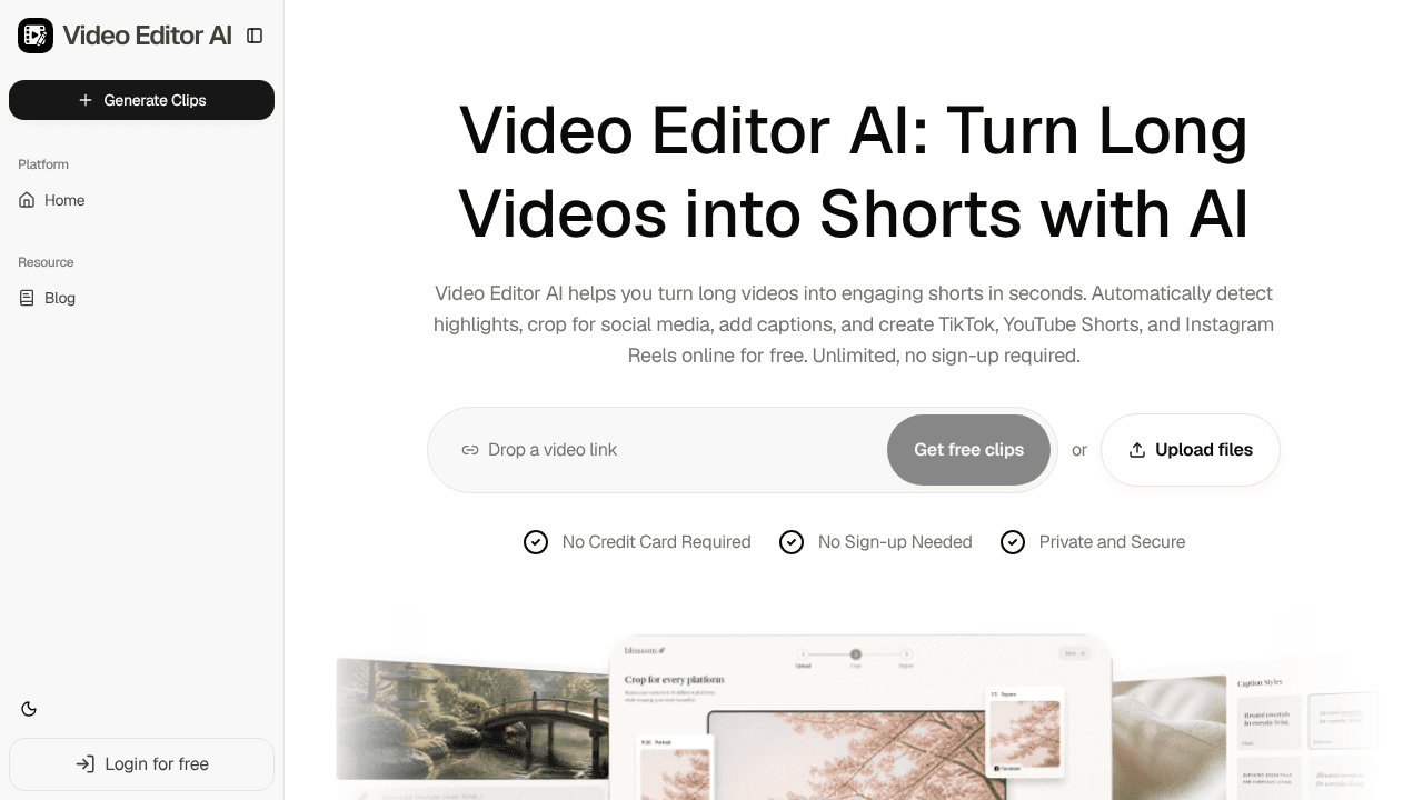 Video Editor AI website screenshot