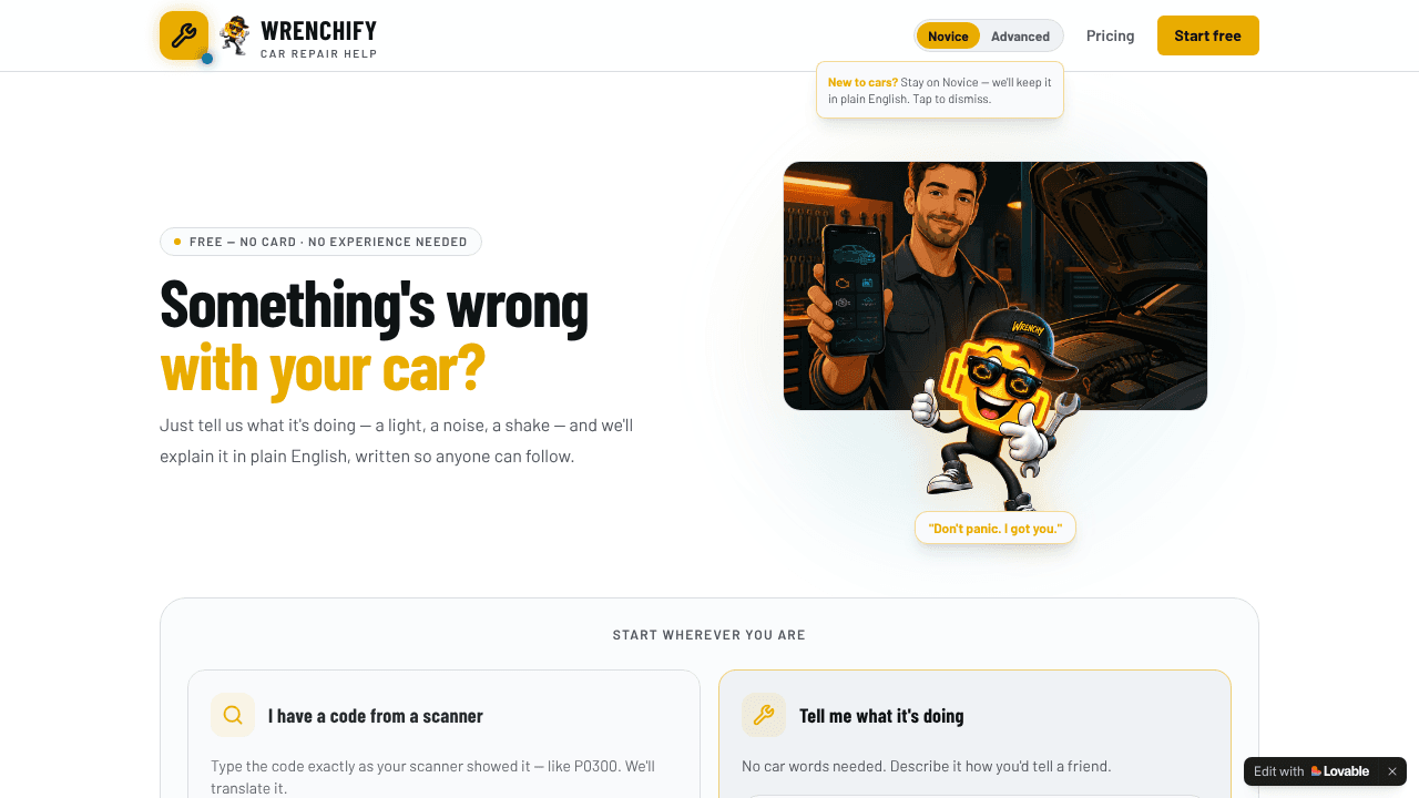 Wrenchify website screenshot