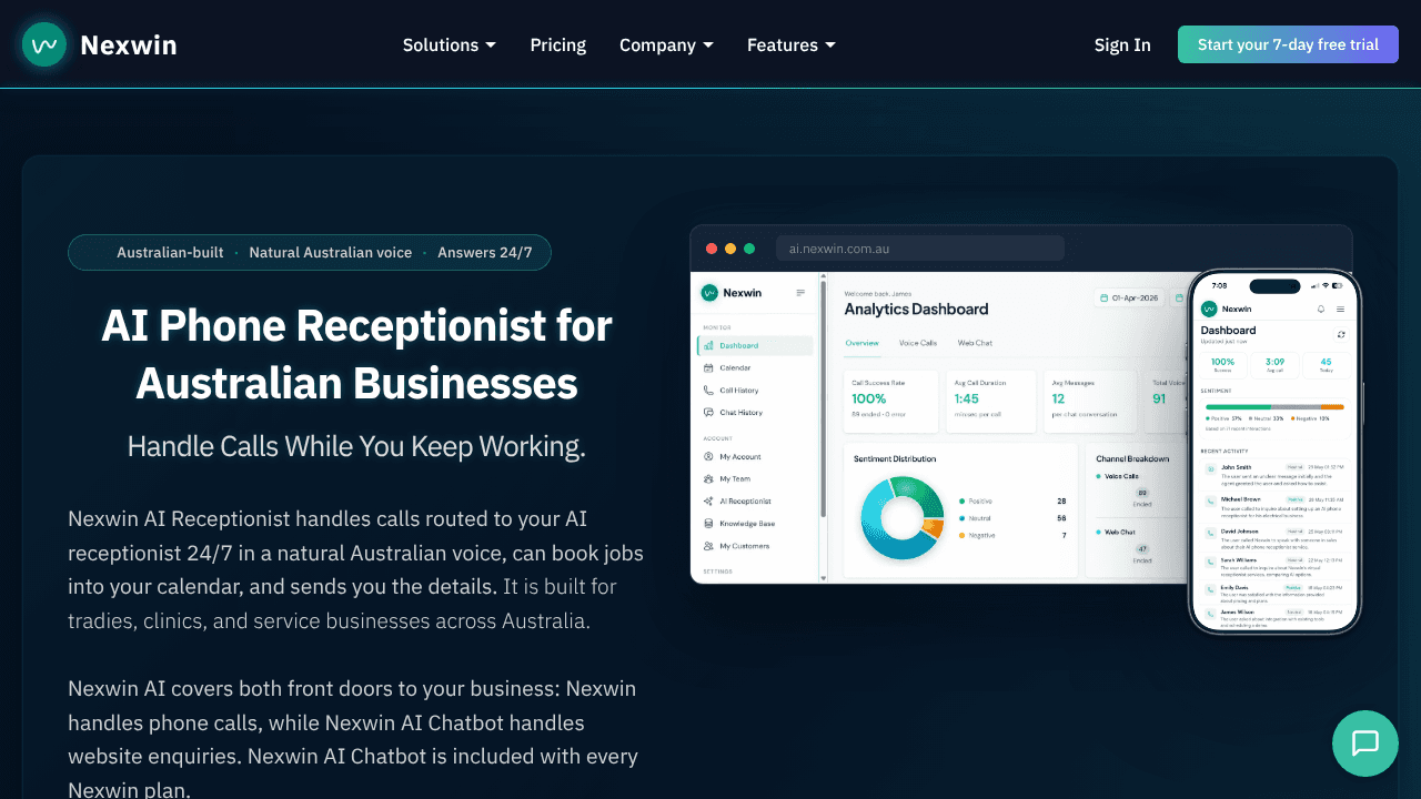 Nexwin AI Receptionist website screenshot