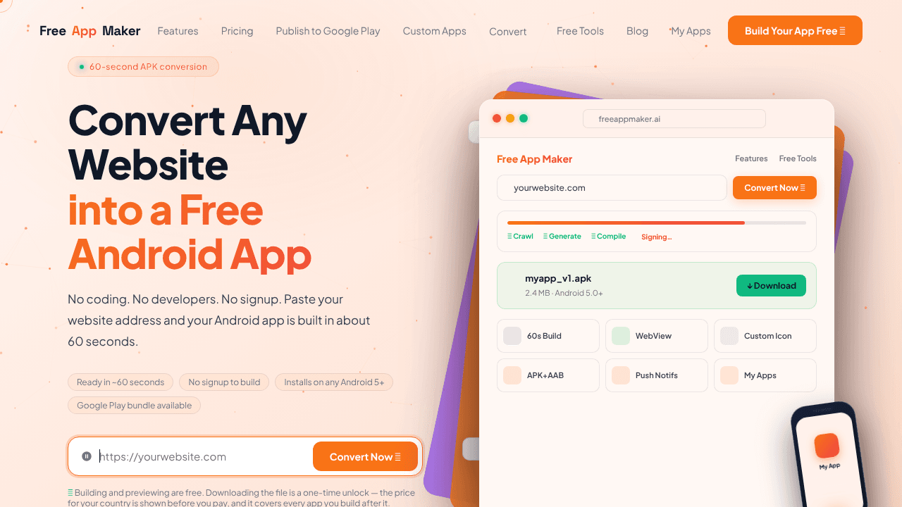 Free App Maker website screenshot