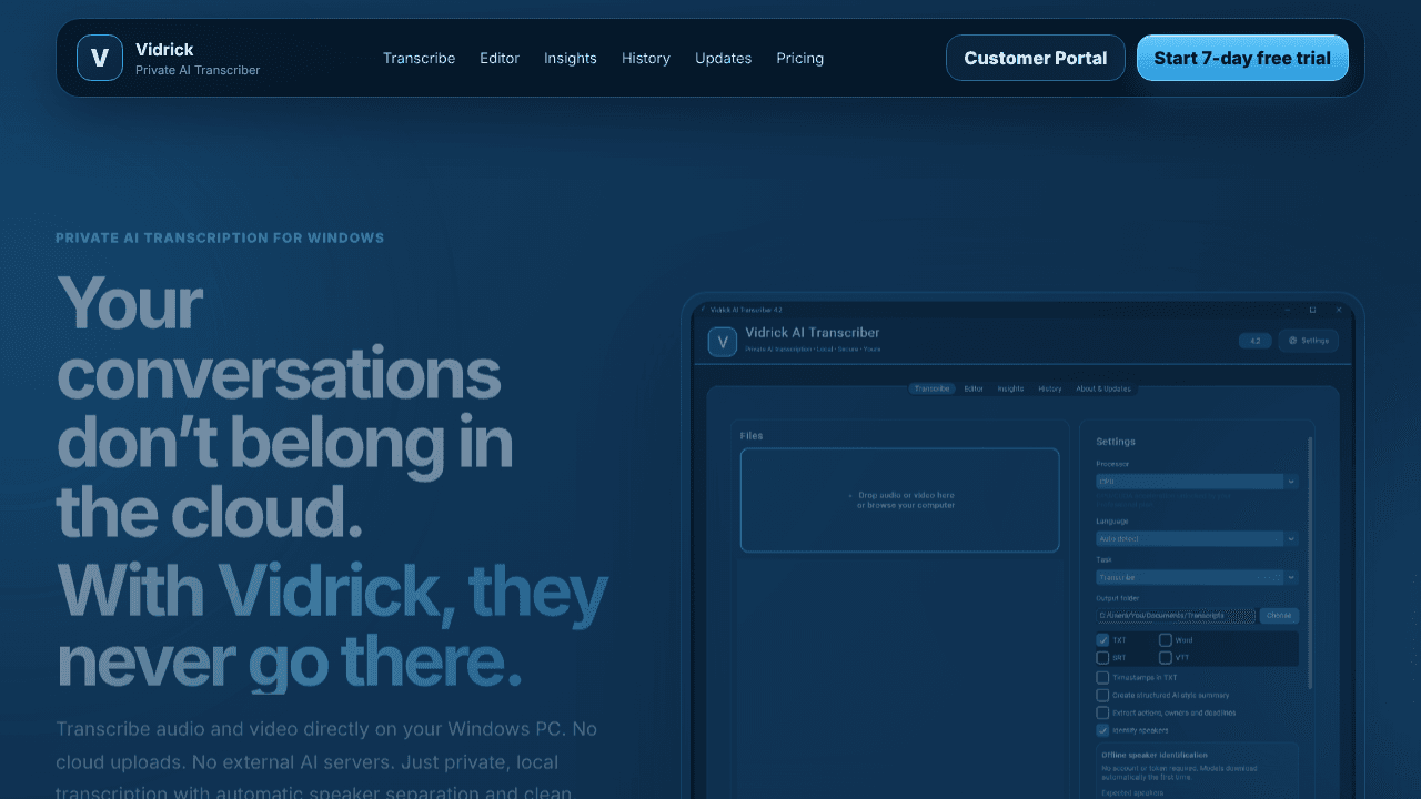 Vidrick AI Transcriber website screenshot