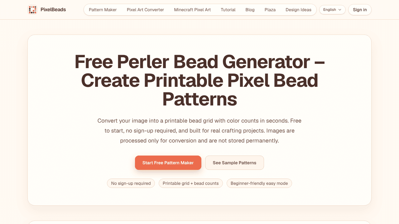 PixelBeads website screenshot