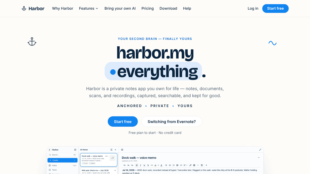 Harbor website screenshot