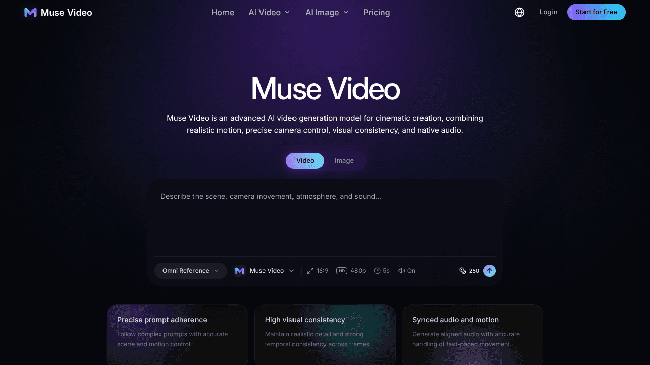 Muse Video website screenshot
