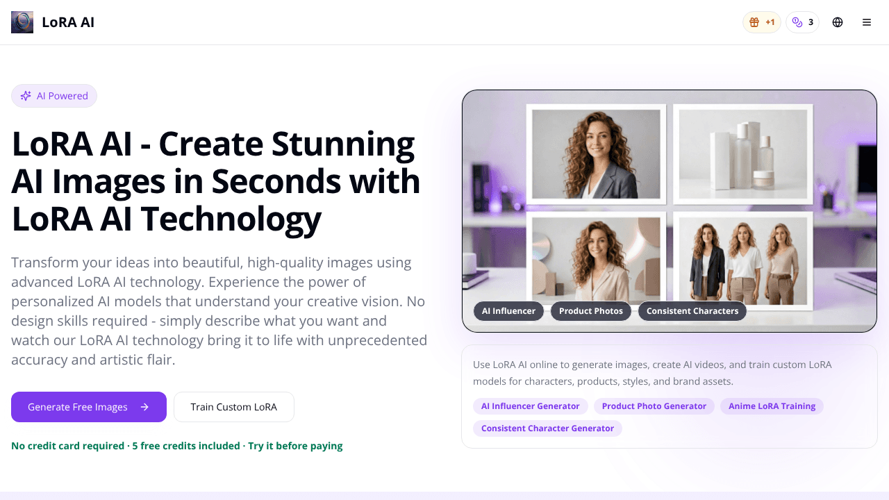 LoRA video AI website screenshot