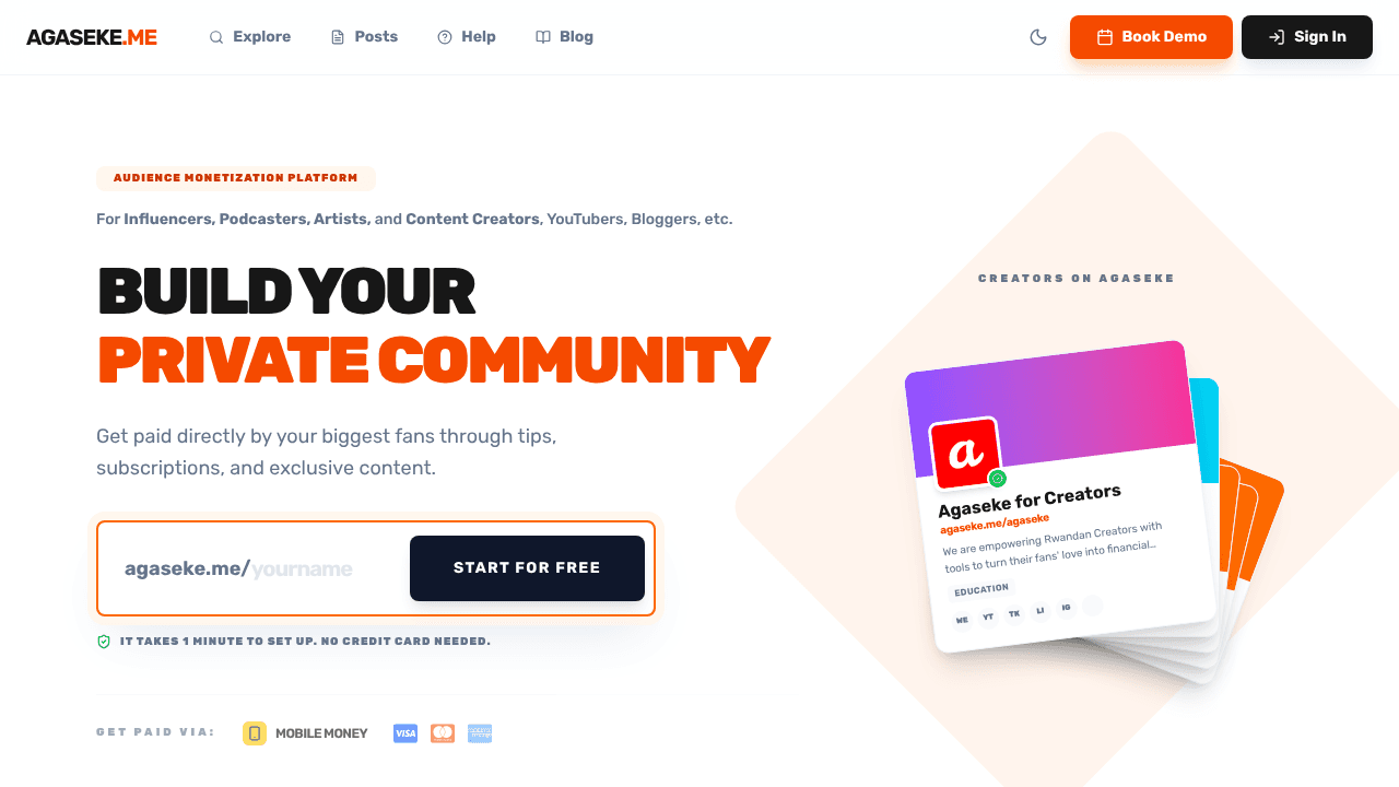 Agaseke for Creators website screenshot