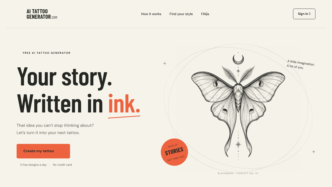 AI Tattoo Generator website screenshot