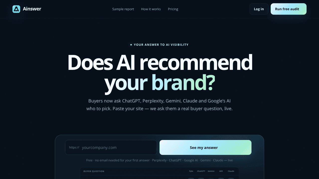 Ainswer website screenshot