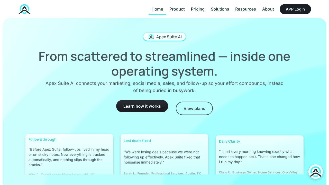 Apex Suite AI website screenshot