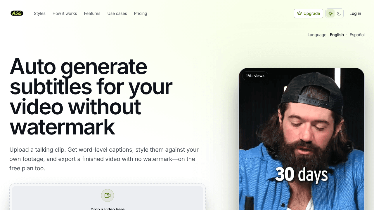 Auto Subtitle Generator website screenshot
