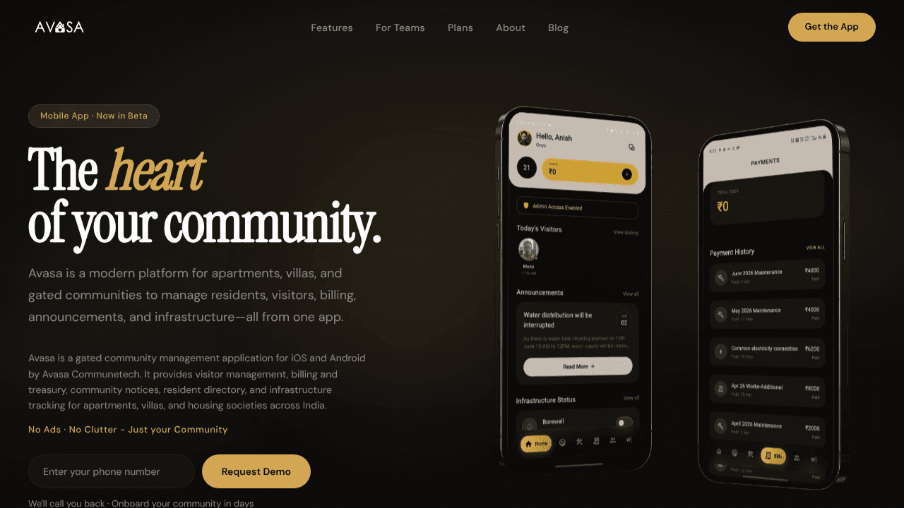 Avasa website screenshot