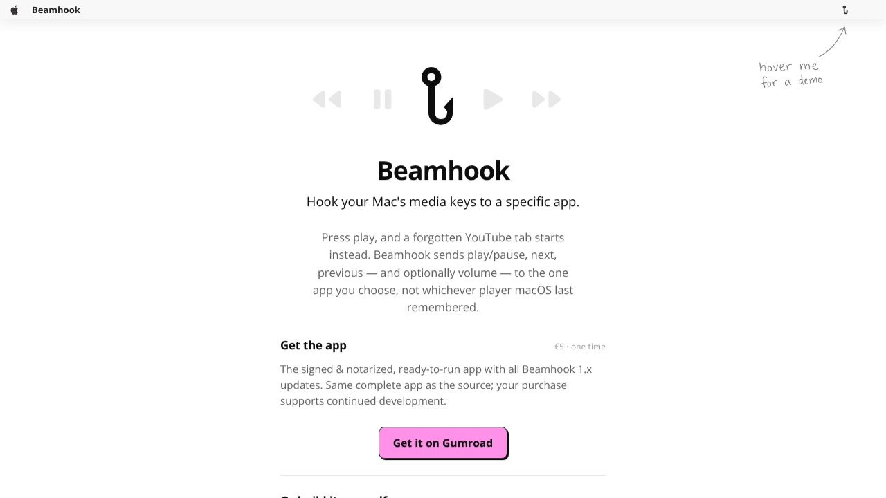 Beamhook menubar