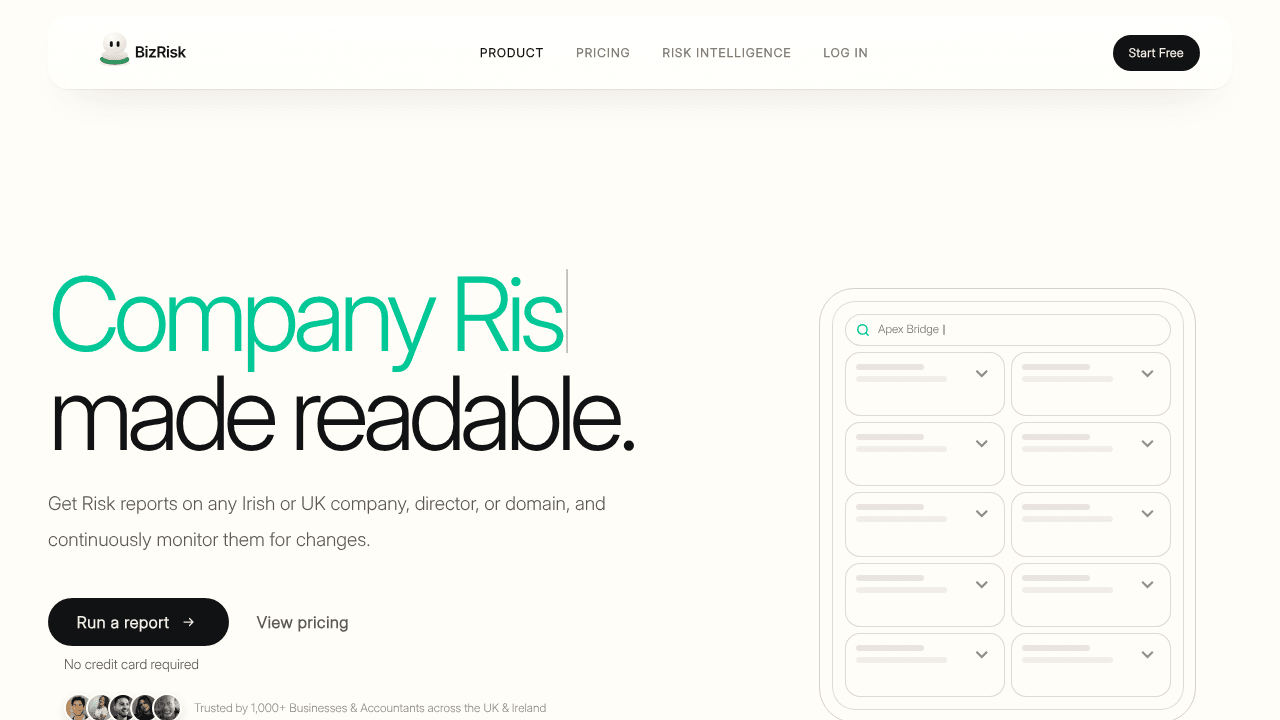 BizRisk AI Analyst website screenshot