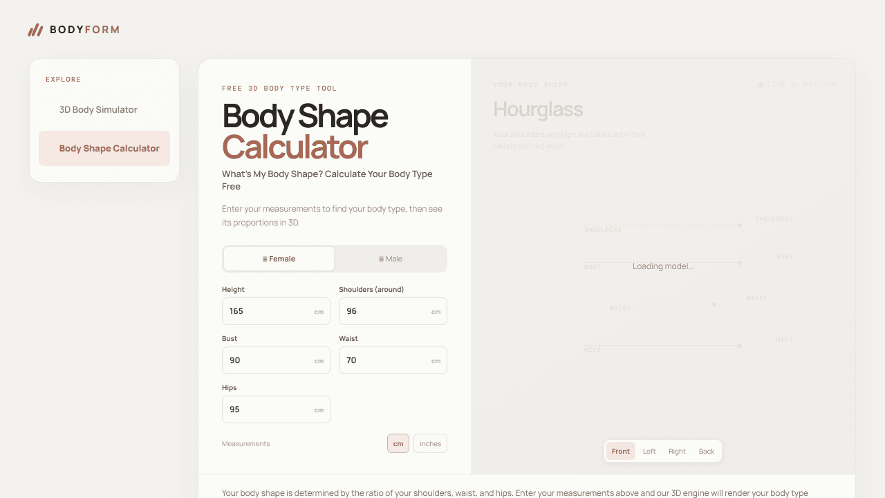 Body Shape Calculator |Body Type in 3D