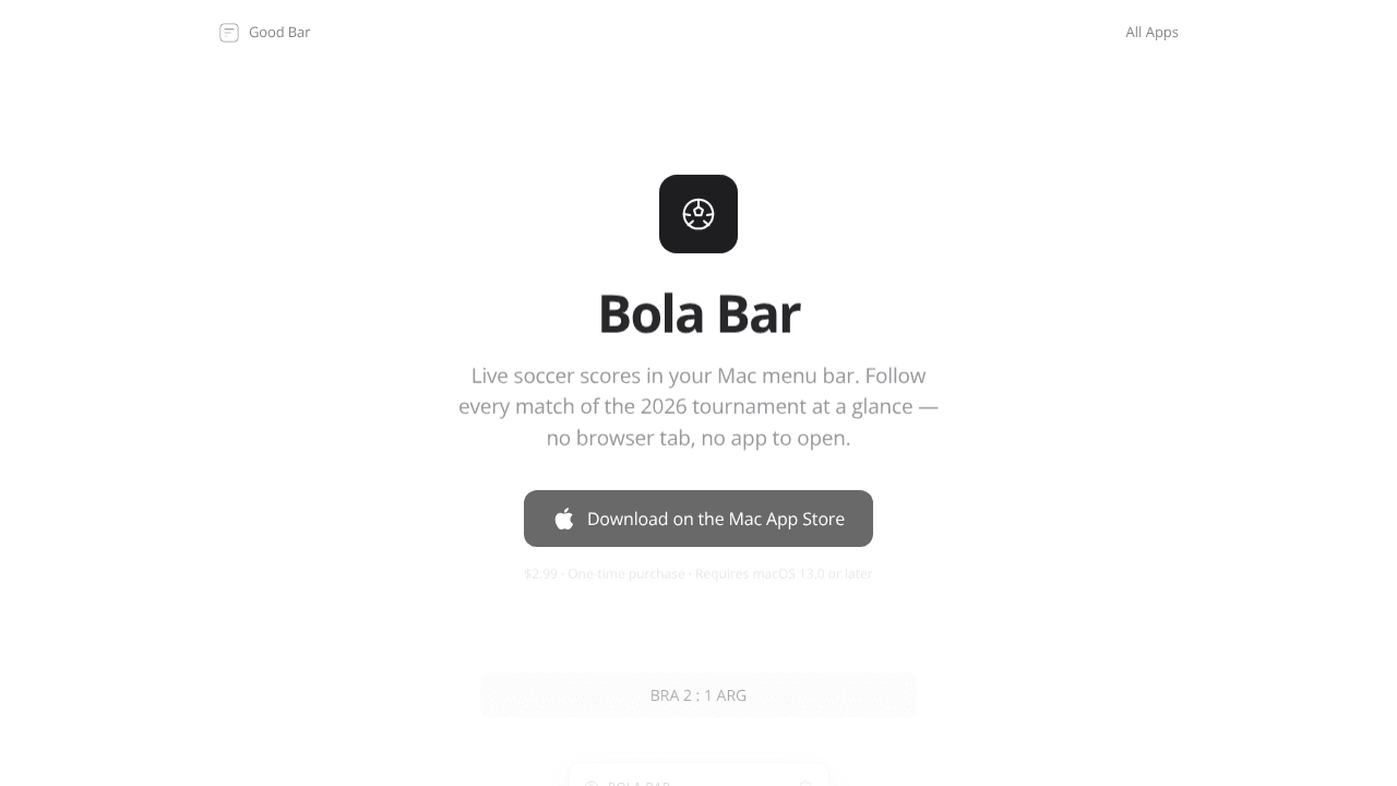 Bola Bar: World Cup In Your Menu Bar