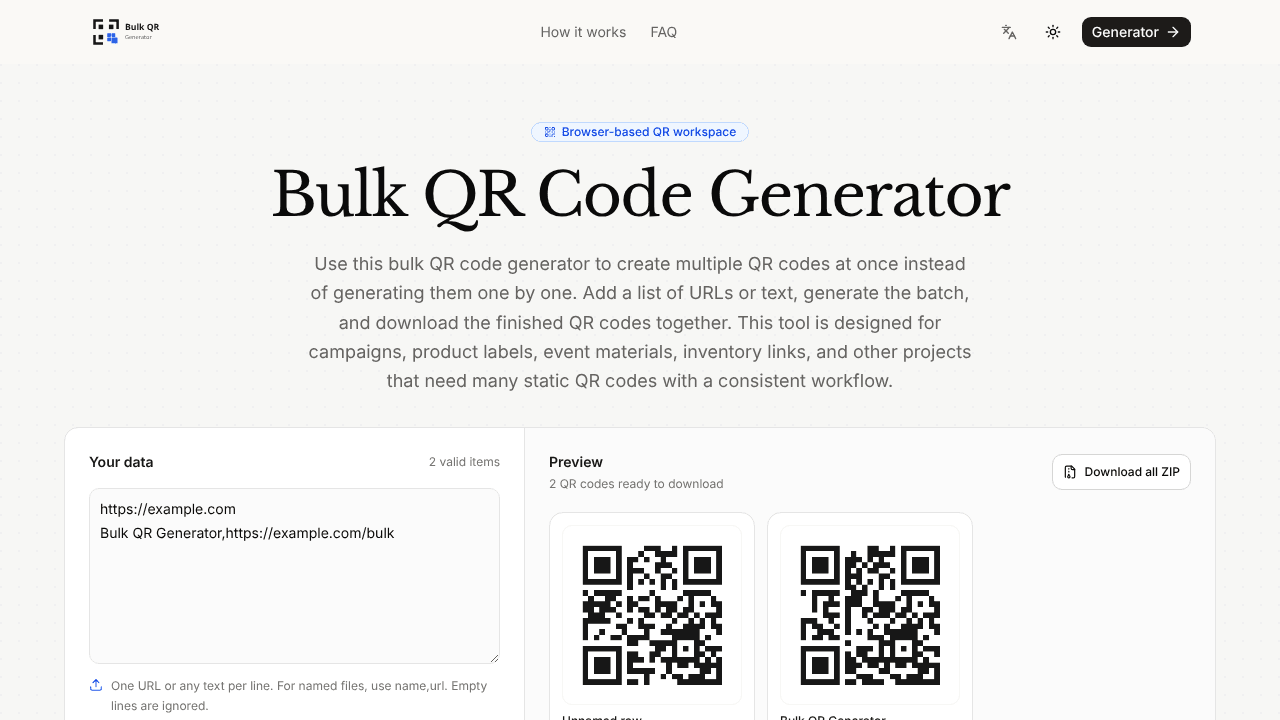 Bulk QR Generator