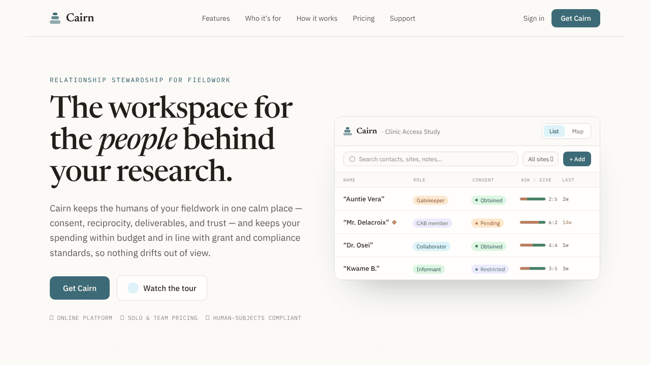 Cairn website screenshot