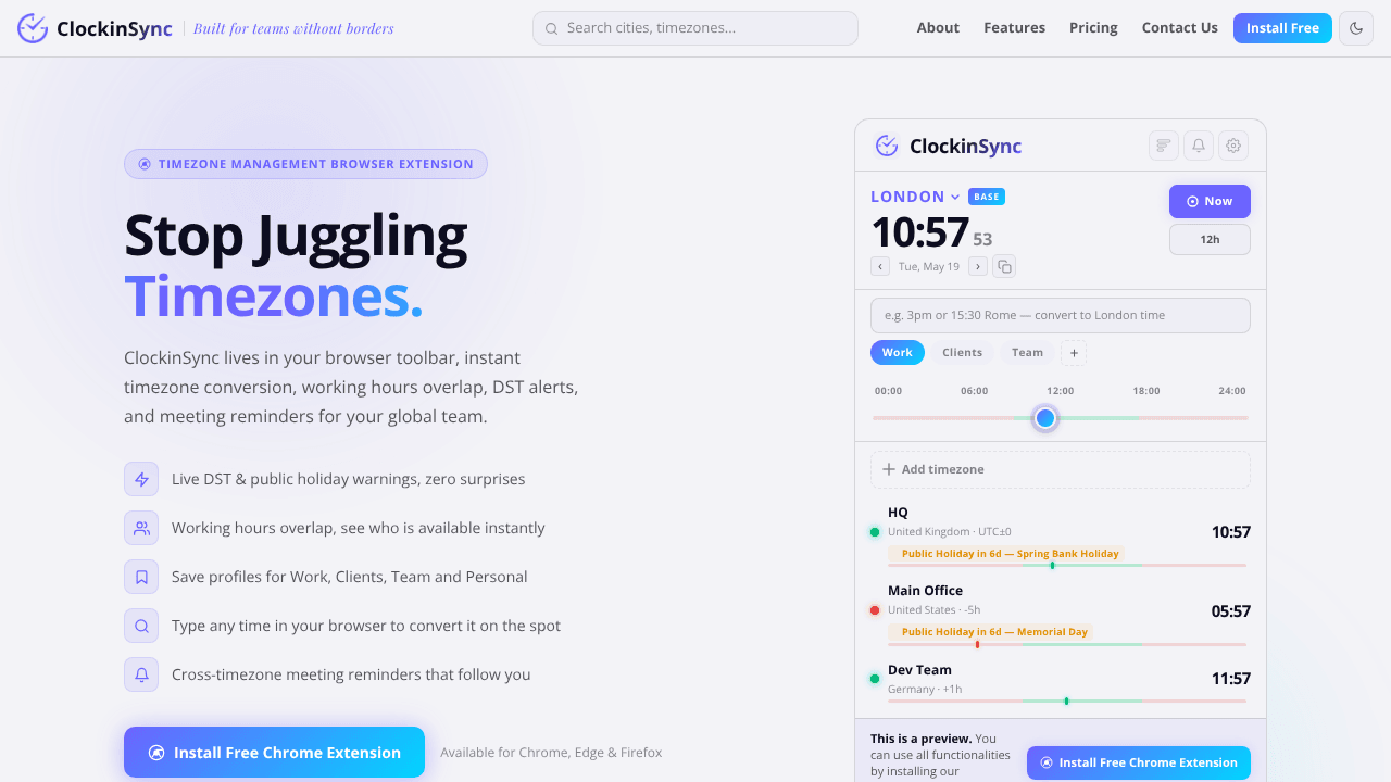 ClockinSync - Smart Timezone Extension