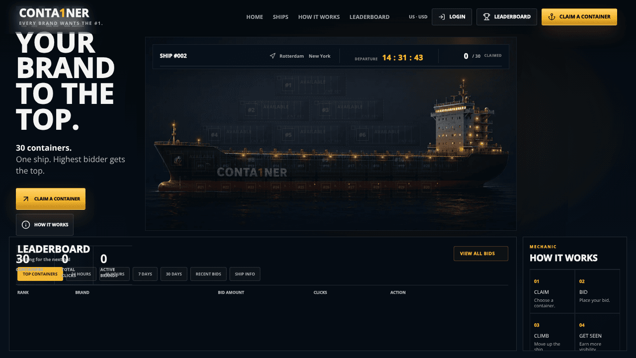 CONTA1NER website screenshot