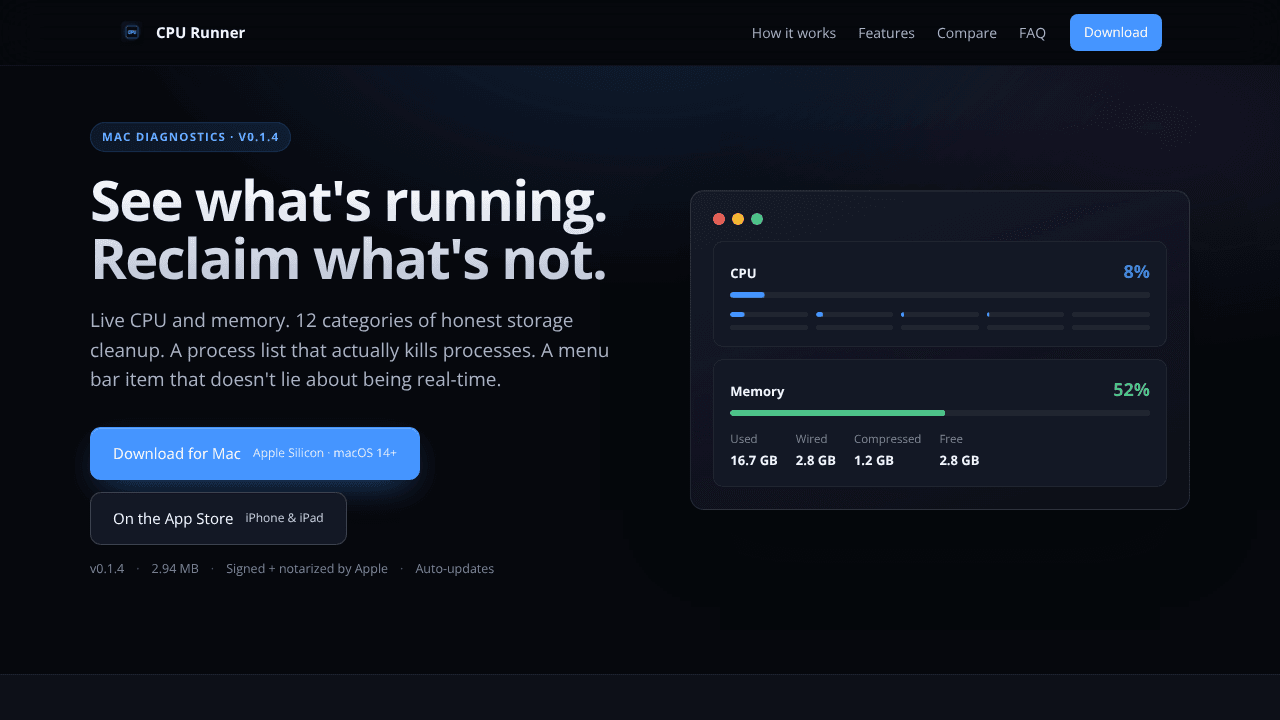 CPU Runner — honest Mac diagnostics