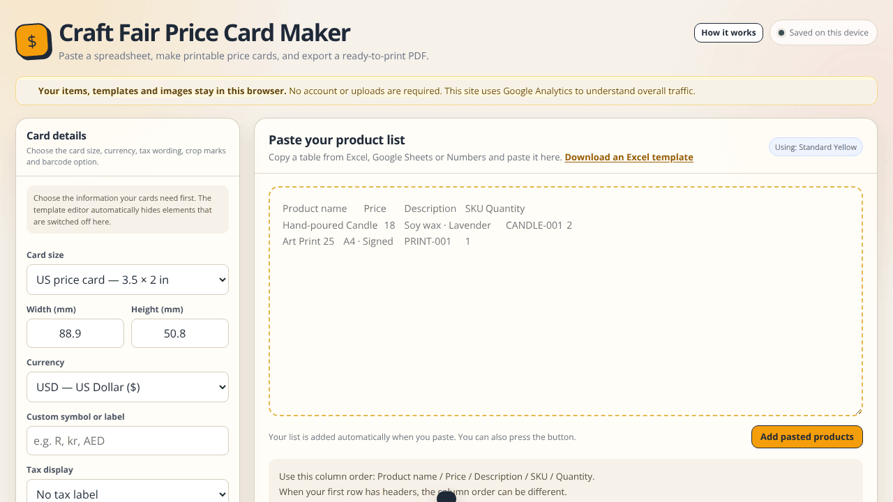 Craft Fair Price Card Maker