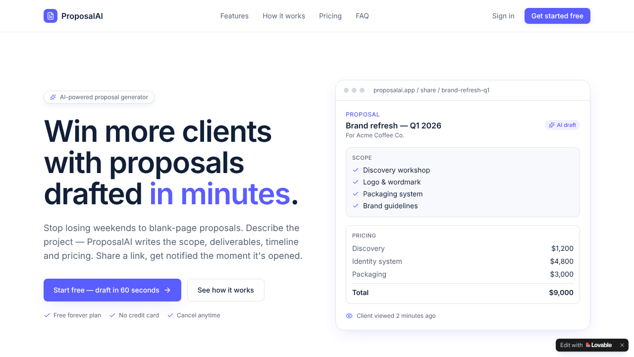 Create client proposals in minutes