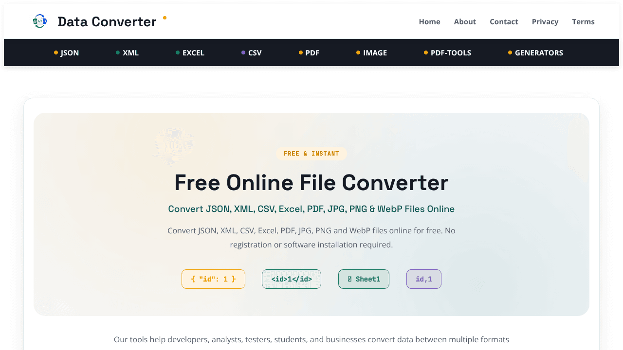 Data Converter website screenshot