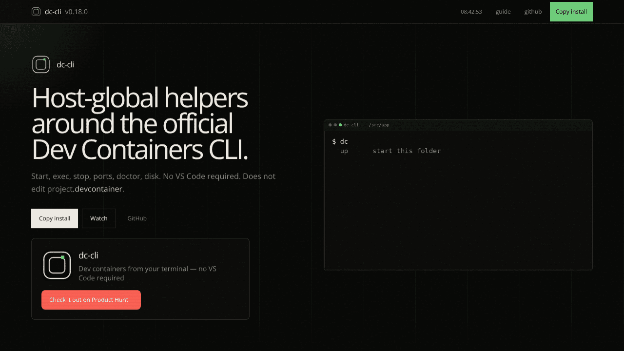 dc-cli website screenshot