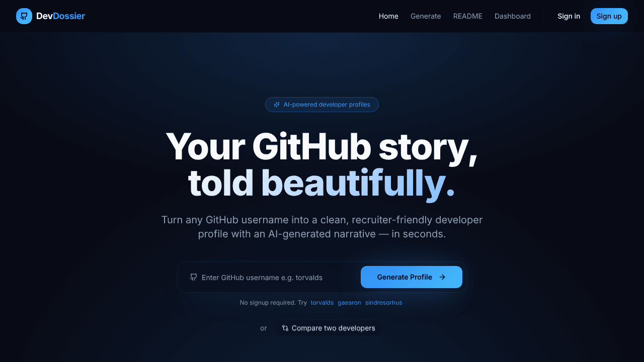 DevDossier - Your GitHub story