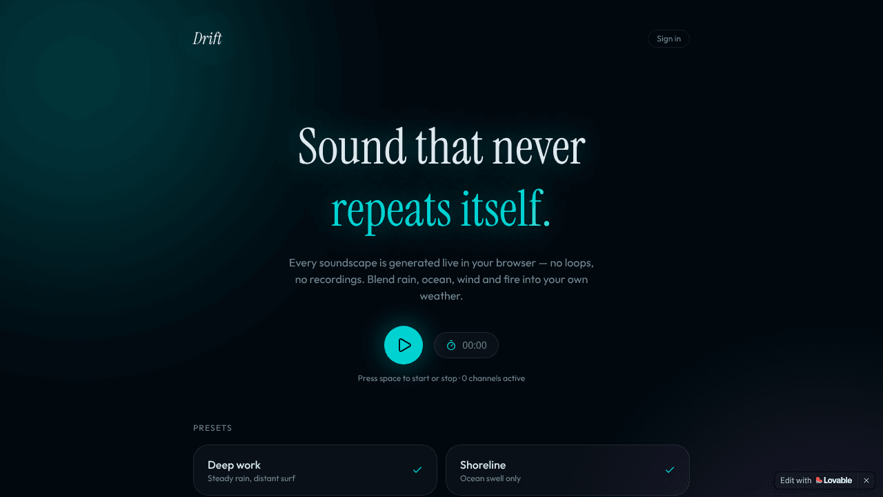 Drift — Ambient soundscapes for focus