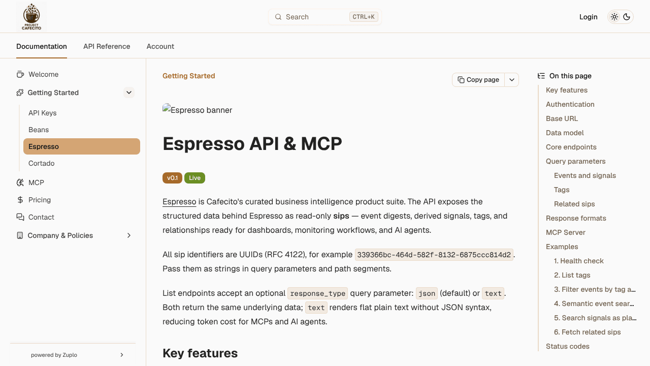 Espresso API & MCP