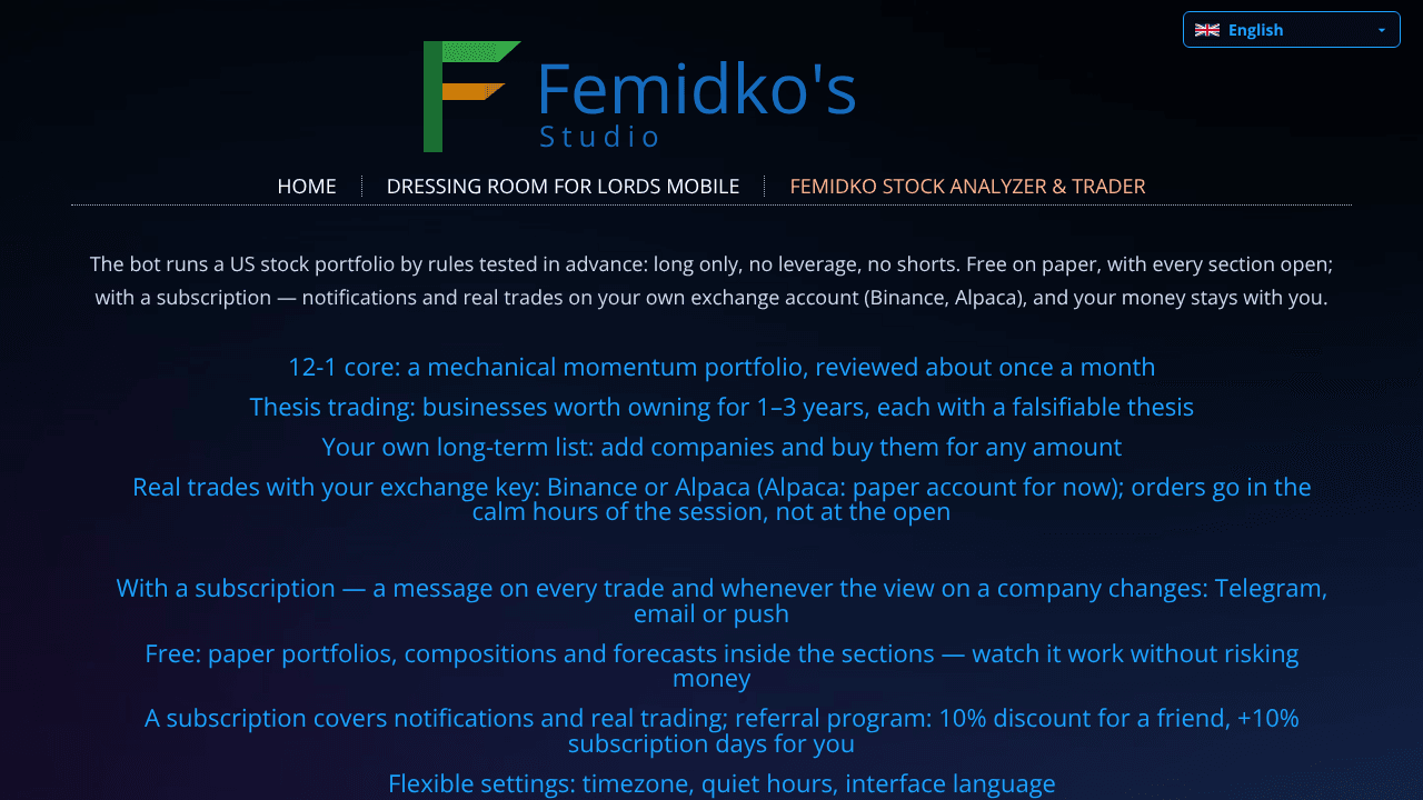 Femidko Stock Analyzer & Trader