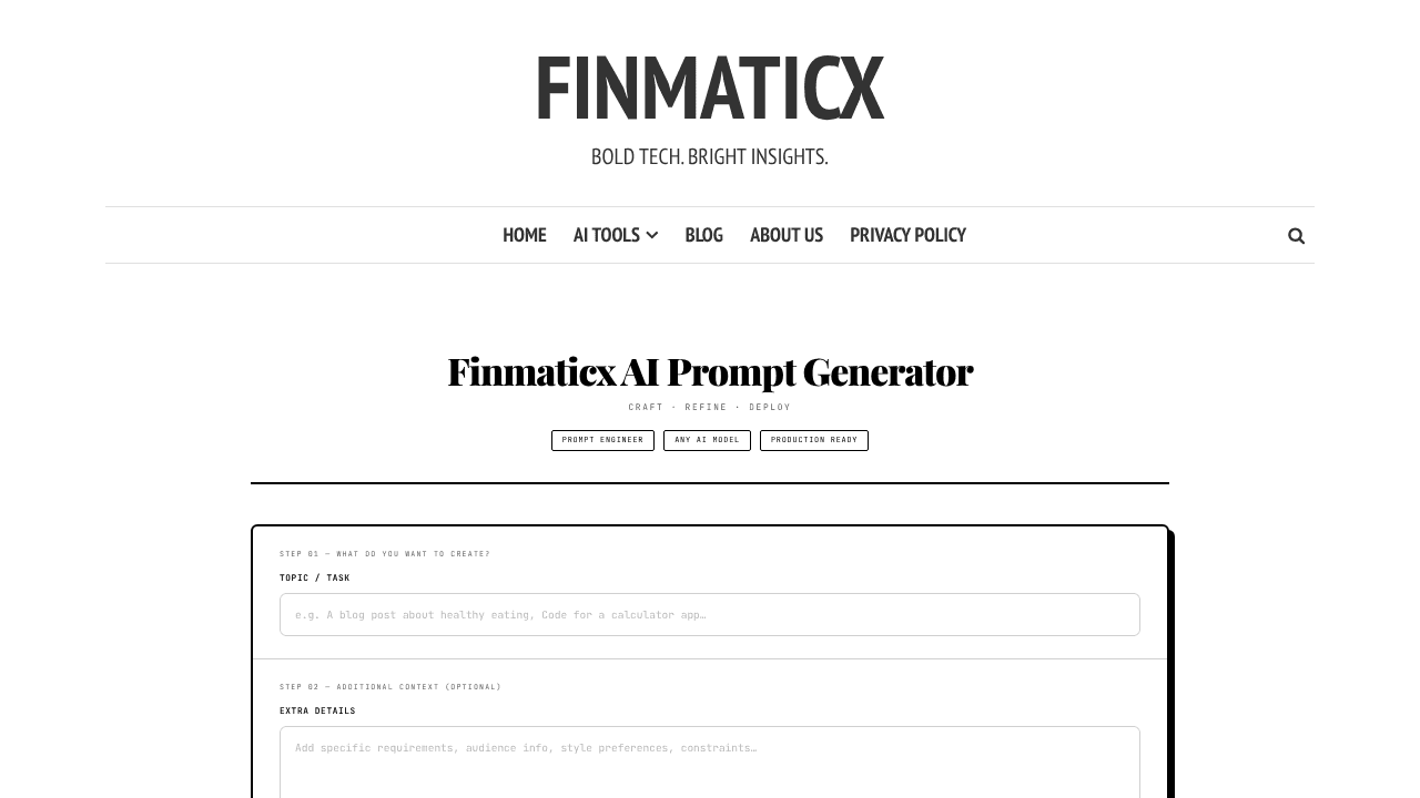 Finmaticx Prompt Generator website screenshot