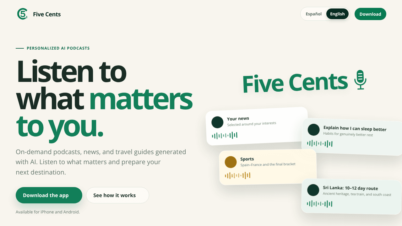 Five Cents · Personalized AI podcasts